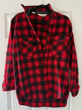 Vintage L.L. Bean Red and Black Buffalo Plaid Wool Flannel Button Up